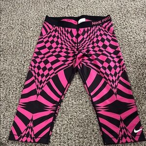 Nike Pro EngineeredWarped Check PinkBlack Dri-fit Capri Leggings Geometric XL